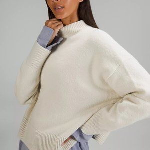 Lululemon Brushed Cotton Merino Blend Mockneck Sweater NWT, Bone, Size 10